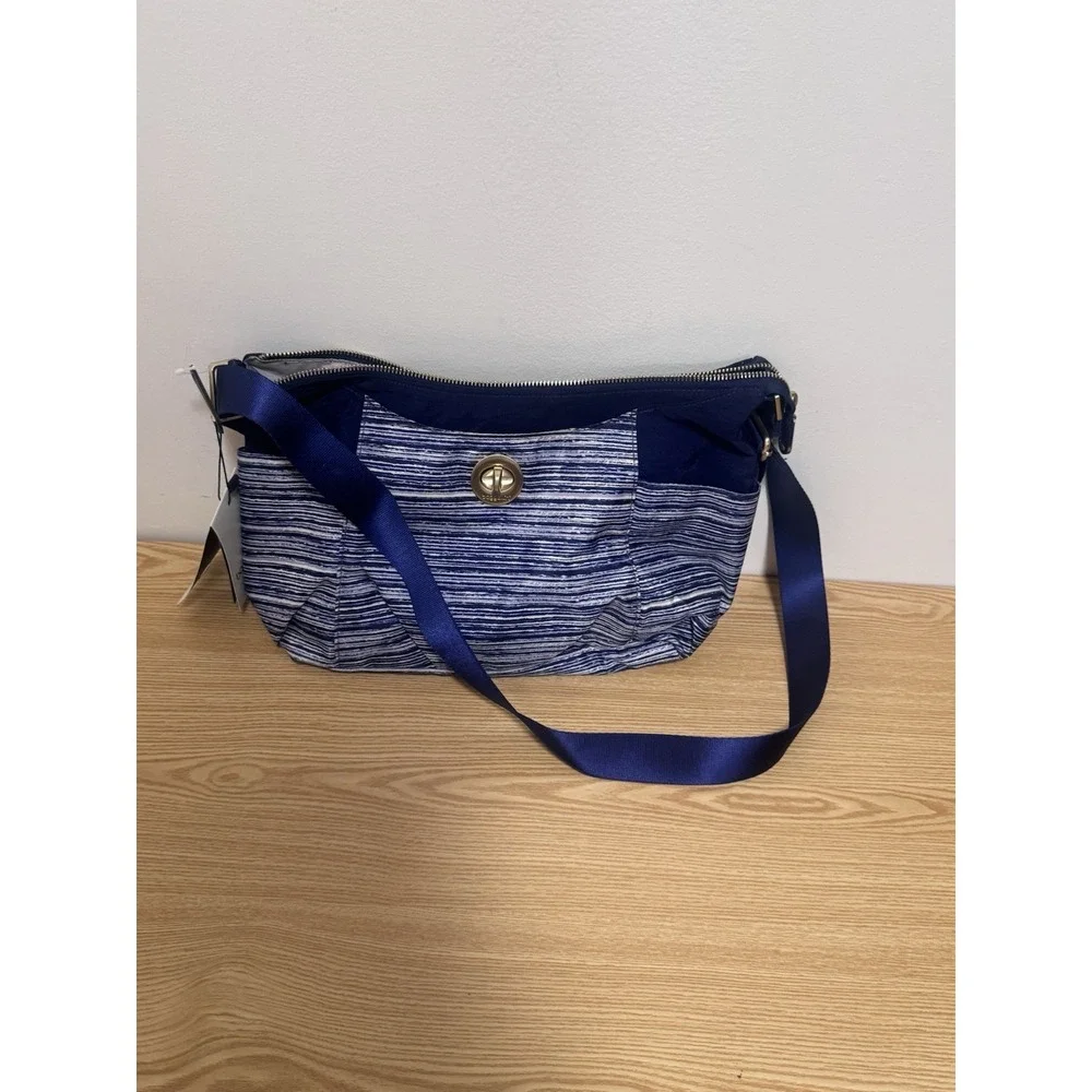 Baggallini Bahia Hobo Crossbody Shoulder‎ Bag Blue Striped Travel Purse